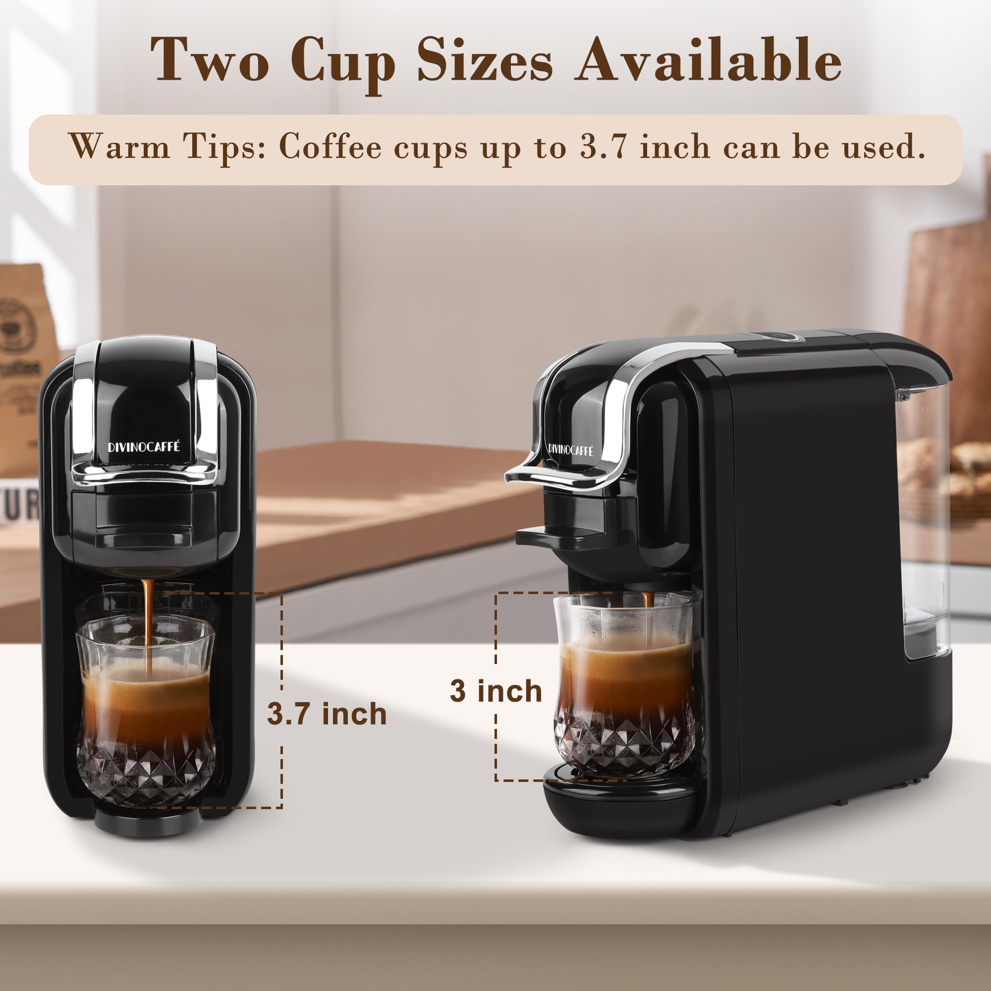 DIVINOCAFFÉ Espresso Maker for Nespresso Capsule, Lavazza Blue Capsule & Coffee Powder, 19 Bar Pump Pressure Makes Authentic Espresso Coffee, Mini Espresso Coffee Machines with Removable Water Tank.