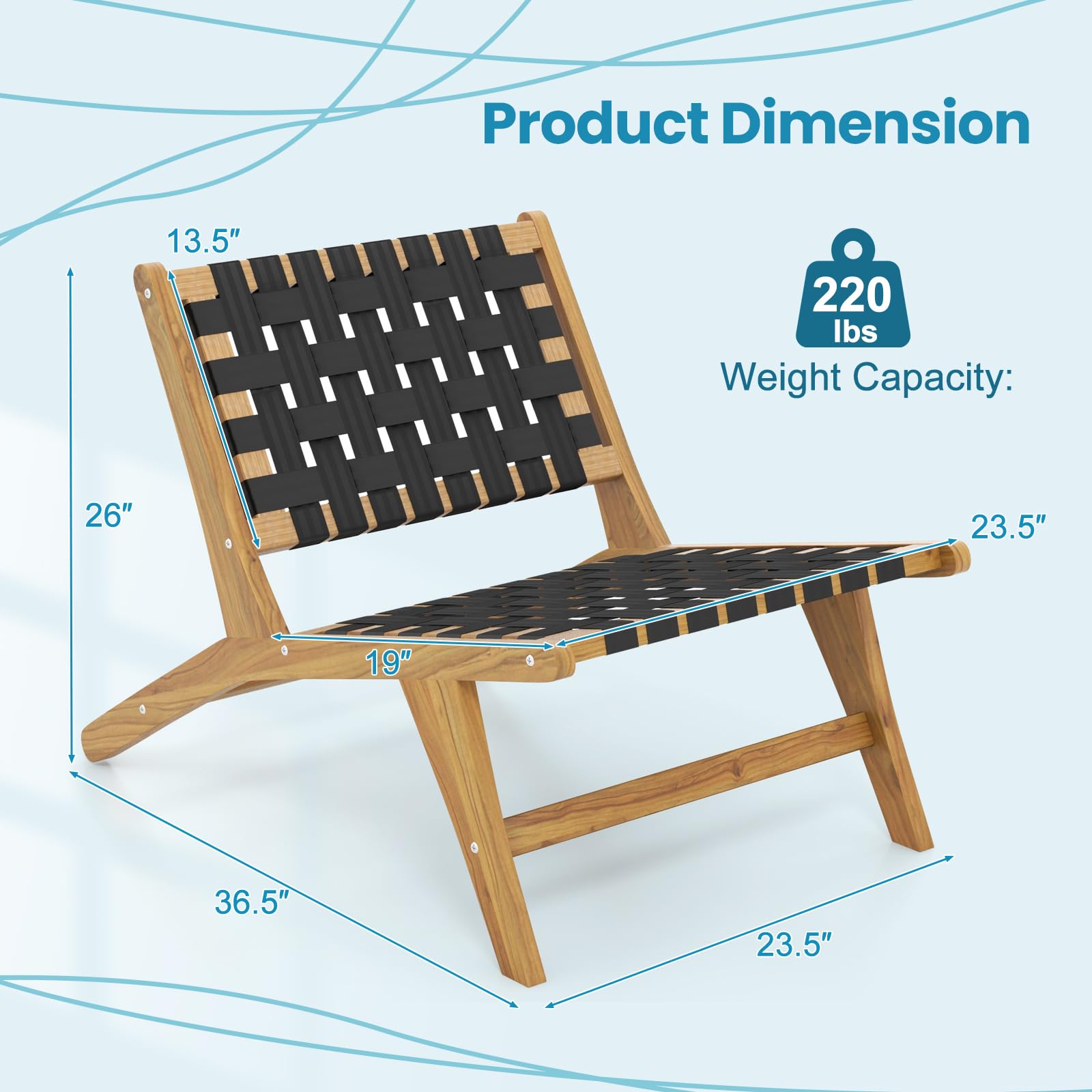 Tangkula Teak Wooden Chair, Mid Century Modern Accent Chair with Woven Webbing Seat & Backrest for Patio, Porch, Balcony, Lawn, Garden, Backyard, Poolside & Deck Indoor Outdoor (2)