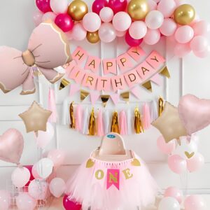 5pcs Retro Pink Matte Retro Pink Bow Balloon Set Aluminum Foil Balloon Matte Soft Coke Sugar Star Balloon Retro Pink Heart Balloon Birthday Baby Shower Graduation Party Balloon Supplies