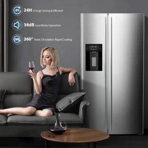 LHRIVER 20 Cu.Ft Side by Side Refrigerator with Ice Maker, Frost-free French Door Kitchen Refrigerator,Full Size Freestanding Fridge & Freezer for Home/Kitchen/Office (Stainless Steel)