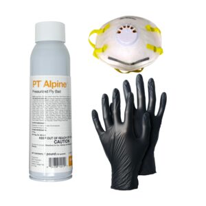 diy pest control ppe kit and pt alpine pressurized fly bait - fast-acting fly control spray for indoor & outdoor use, 16 oz can, long-lasting, odorless, easy application