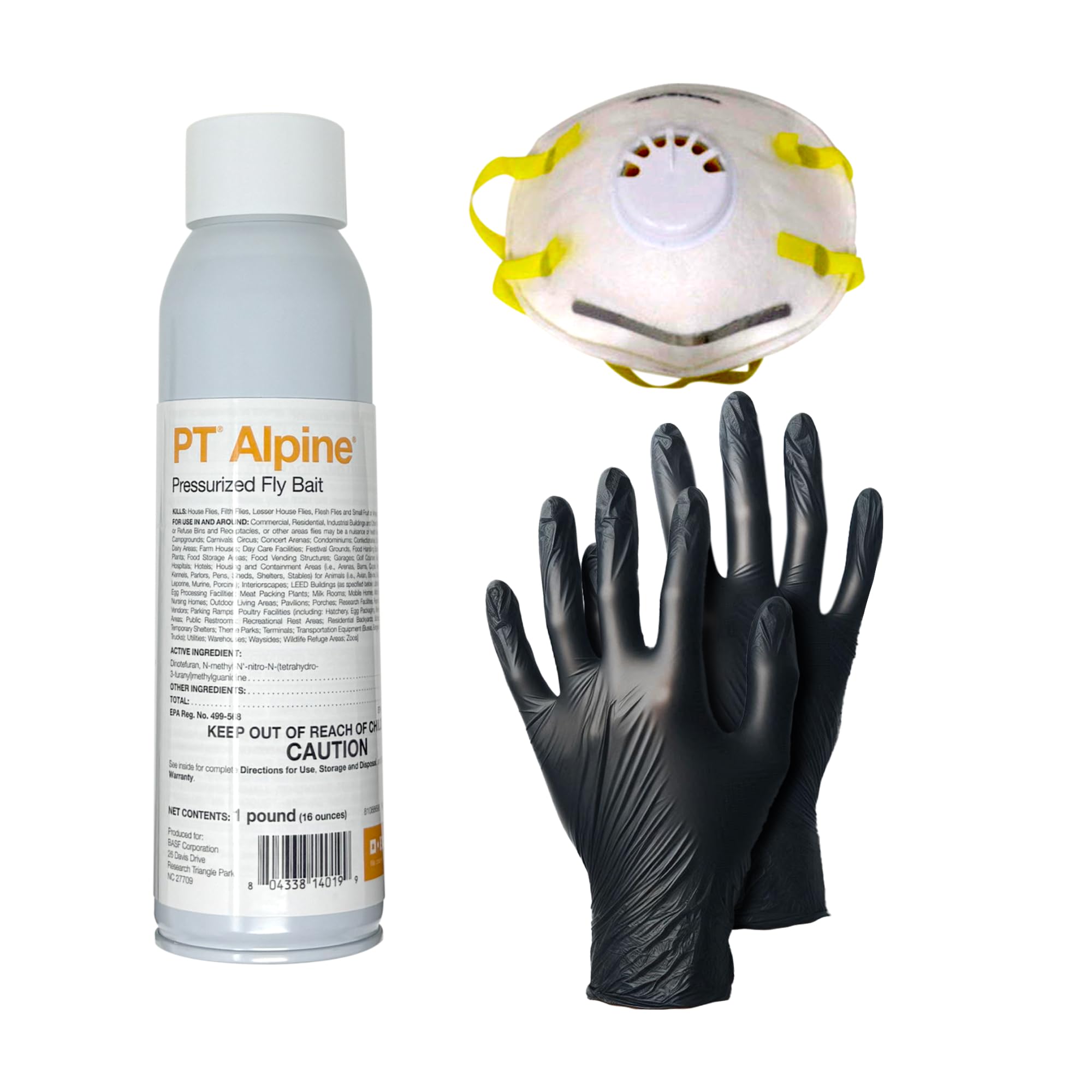 DIY Pest Control PPE Kit and PT Alpine Pressurized Fly Bait - Fast-Acting Fly Control Spray for Indoor & Outdoor Use, 16 oz Can, Long-Lasting, Odorless, Easy Application