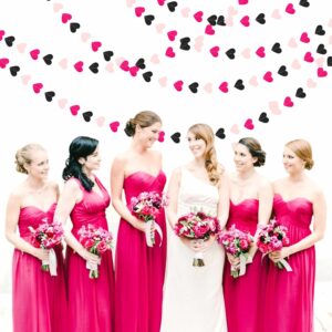 Hot-Pink Black Birthday Party-Decorations Streamers - 62FT Baby Girls Hanging Heart Garland Banner,Wedding Baby Bridal Shower Bachelorette Graduation Valentines Backdrop Decor Hugtmr