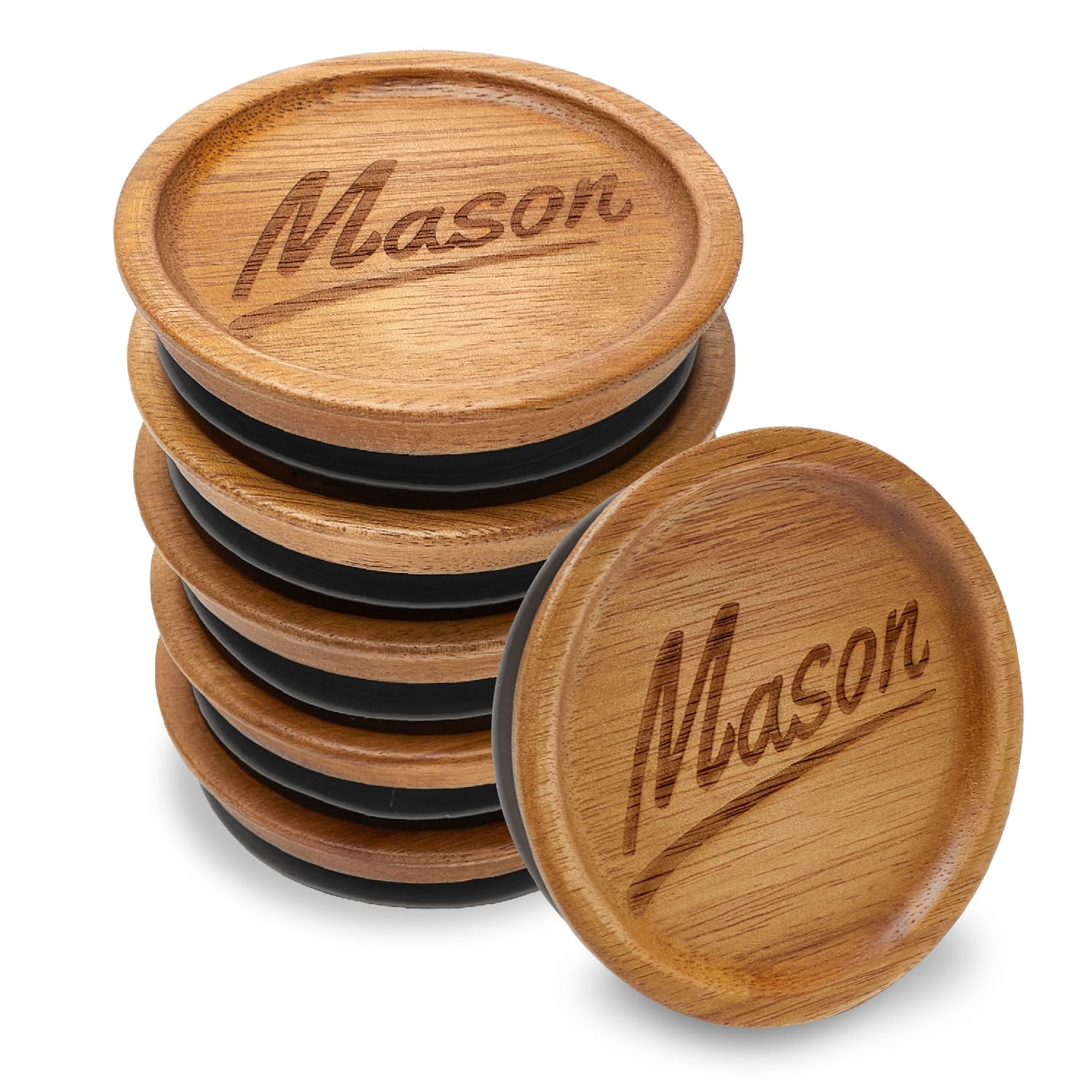 6 Pcs Acacia Wood Mason Jar Lids Regular Mouth Canning Jars Cute Glass Jars with Wooden Lid Silicone Reusable Canning Lids for Jar Cover Kitchen Accessories Decorative Oui Yogurt Jar Lids