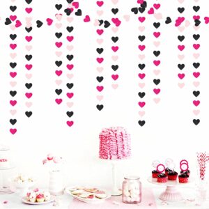 Hot-Pink Black Birthday Party-Decorations Streamers - 62FT Baby Girls Hanging Heart Garland Banner,Wedding Baby Bridal Shower Bachelorette Graduation Valentines Backdrop Decor Hugtmr