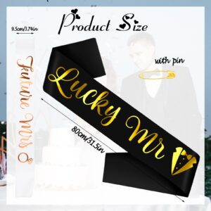 Lucky Mr & Future Mrs - Groom to Be Sash and Bride to Be Sash Set, Funny Black Bachelor & White Bachelorette Sashes for Bridal Shower Wedding Party Decorations Engagement Gifts (Gold + Rose Gold)