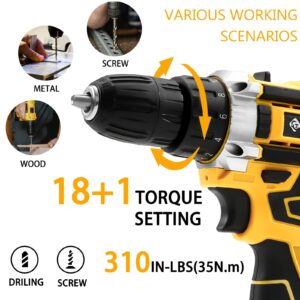 Creddux Cordless Drill Set 21v Power Drill Cordless With Battery & Charger, 84pcs Accessories Electric Drill Variable Speed, 3/8'' Keyless Chuck, Built-In Level and 2 Driver Bits Yellow kit