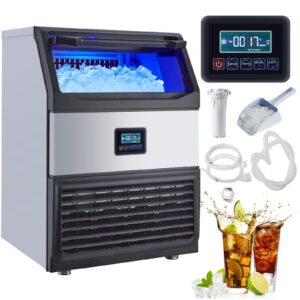 garveetech commercial ice maker machine, 200lb/24h stainless steel under counter ice maker with 55lbs storage capacity, 90 ice cubes ready in 11-18mins for home, bar, restaurant, outdoor activities