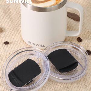 Lid for SUNWILL 14oz Mugs and 20oz Tumblers Only, Spill and Splash Resistant Sliding Covers Replacement 2 Pack Black, Straw Friendly, BPA Free