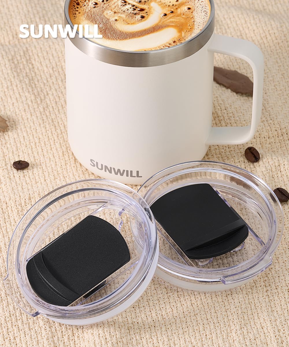 Lid for SUNWILL 14oz Mugs and 20oz Tumblers Only, Spill and Splash Resistant Sliding Covers Replacement 2 Pack Black, Straw Friendly, BPA Free