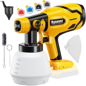 xynover cordless paint sprayer for dewalt 20v max battery, hvlp spray paint gun with brushless motor and 4 copper nozzle 200w paint sprayer for home interior exterior paint(battery not included)