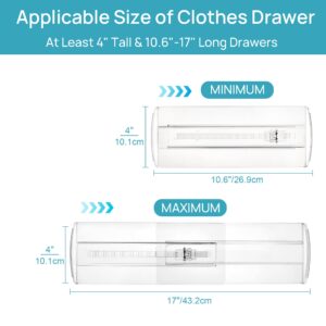 Vtopmart 8 Pack Drawer Dividers for Clothes, Adjustable 4" High Expandable from 10.6"-17" Dresser Drawer Organizer, Clear Plastic Drawer Separators for Baby Clothes, Underwear, socks, Easy to Assemble