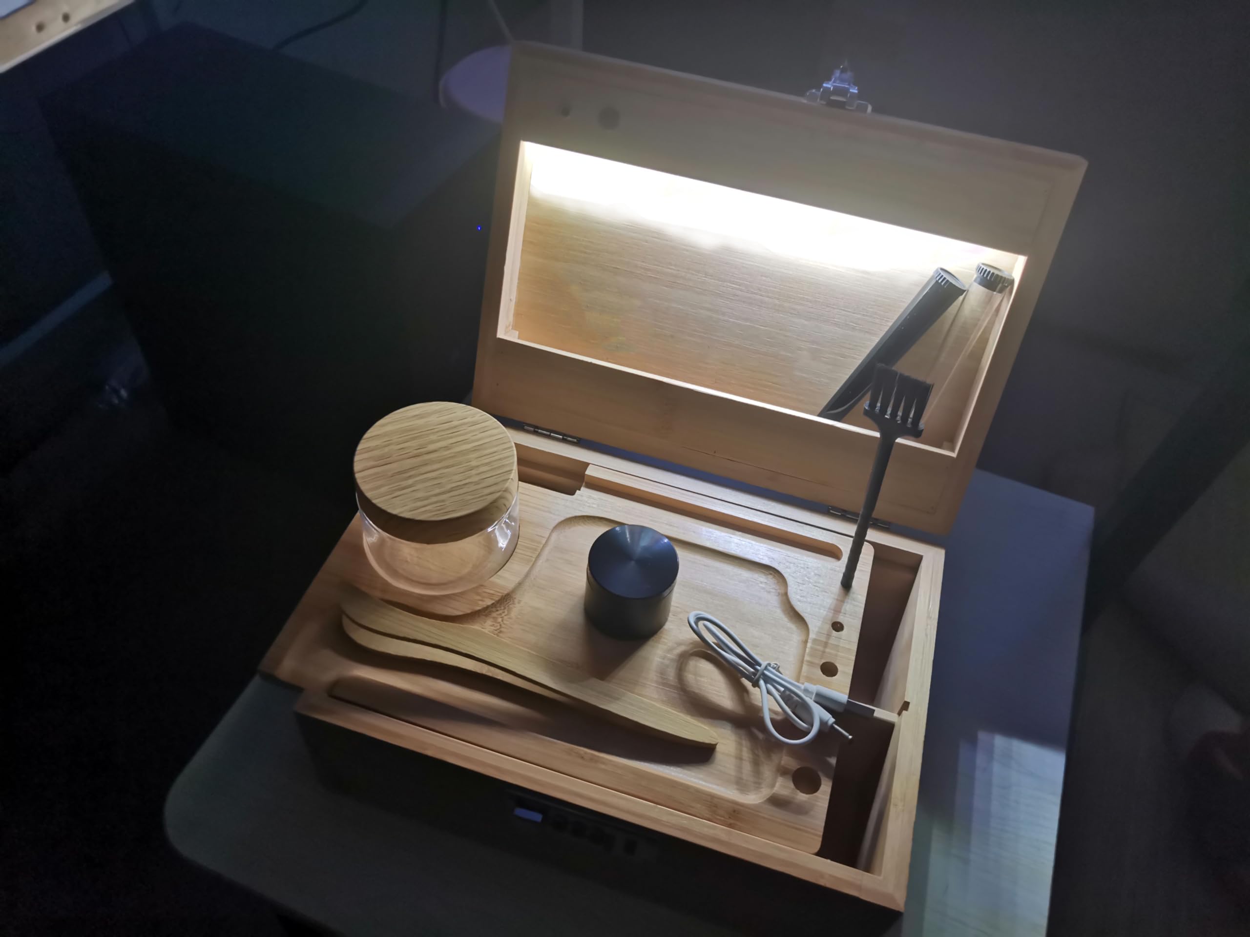 JIGCEN Bamboo Wooden Storage Box Set with LED Lights Combination Lock