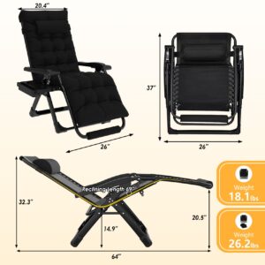 Slendor Zero Gravity Chair, Padded Zero Gravity Lounge Chair, Folding Reclining Camping Chair for Indoor Outdoor, Lawn Patio Recliner Chair with Aluminum Alloy Lock, Cup Holder, Pillow, Foot Rest