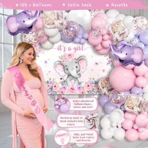 169 pc Premium Pink Elephant Baby Shower Decorations Girl, Balloon Garland Arch, Balloons Boxes, It's A Girl Backdrop, Tablecloth, Cake Topper - Decoracion de Baby Shower para Niña