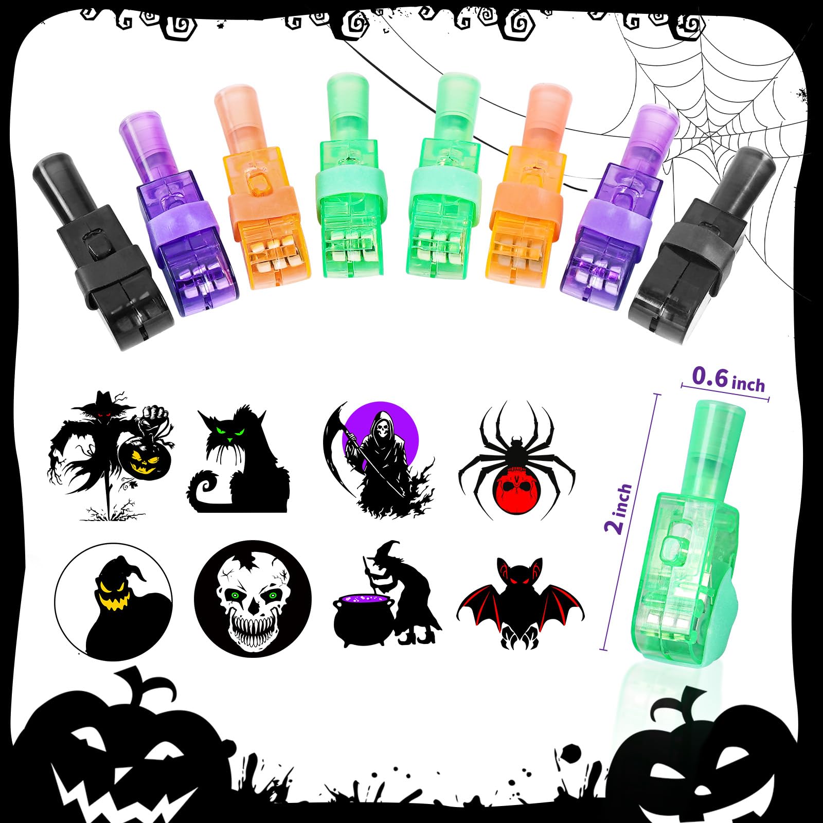 HUSUIME 48 Pcs Halloween Party Favors for Kids, Halloween Finger Lights Glow In The Dark Spooky Halloween Light Up Toys Trick or Treat Halloween Goodie Bags Fillers Bulk for Halloween Party Supplies