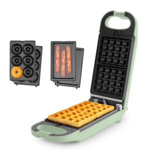 aroma® swap & flip waffle maker with removable plates: 3-in-1 panini press, mini donut maker, and waffle iron