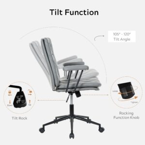 EYYTHUNG Executive Office Chair Mid Back Suede Fabric Desk Chair Modern Midback Cross Legged Chair with Wheels Height Adjustable Tilt Vanity Chair for Office, Meeting Room Grey