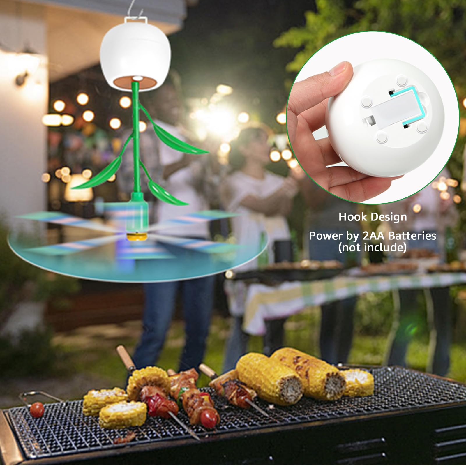 Fly Fans for Tables, Fly Repellent Fans Indoor Outdoor Food Fans Keep Flies Away, Fly Spinner Table Top with Holographic Blades, Bug Fans for Picnic, Party, BBQ (White, 3 Pack)