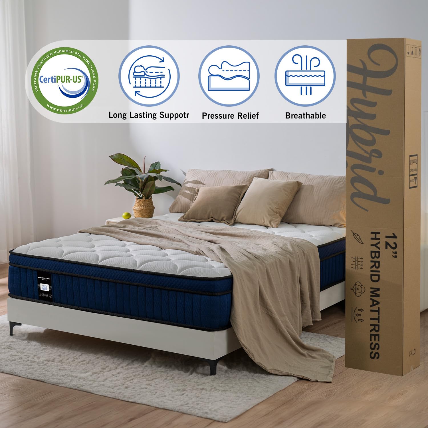 DatMou Full Mattress,12 Inch Hybrid Mattress, Full Size Mattress in a Box,Gel Memory Foam Hybrid Mattress with Individually Pocketed Springs, Fiberglass Free,CertiPUR-US