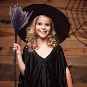 Ragyzity Halloween Witch Broom Plastic Witch Broomstick with Detachable Handle, Halloween Cosplay Costume Props, Halloween Broomstick Witch Costume Accessories, Witch Flying Broomstick (Purple)