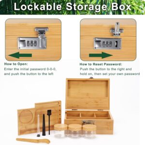 JIGCEN Bamboo Wooden Storage Box Set with LED Lights Combination Lock