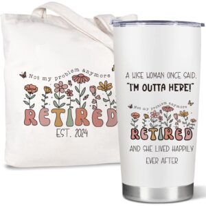 artinael retirement gifts for women 2024 - best retirement gifts with humorous happy retired quotes for female- funny retirement gift for woman, white coffee tumbler & bag classy gifts set