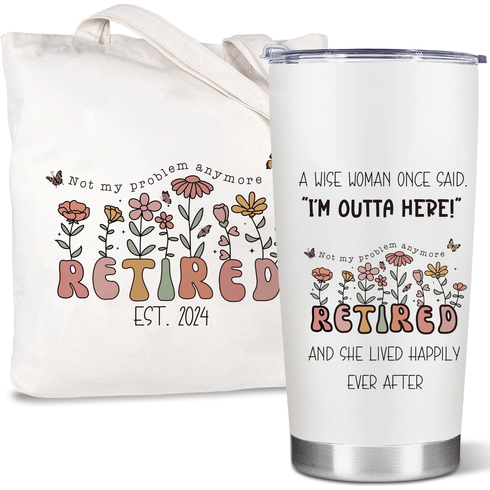 ARTINAEL Retirement Gifts for Women 2024 - Best Retirement Gifts with Humorous Happy Retired Quotes for Female- Funny Retirement Gift for Woman, White Coffee Tumbler & Bag Classy Gifts Set