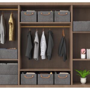 organizer box metal frame storage bins, rectangle storage baskets for closet.collapsible fabric storage baskets with handles.Stackable wardrobe storage boxes for clothes toys,grey-3 Pcs