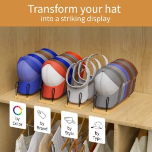 PECHOI Hat Organizer for baseball Caps 2 Pack Wooden Hat Rack Stand for Closet Storage up to 14 Ball Caps