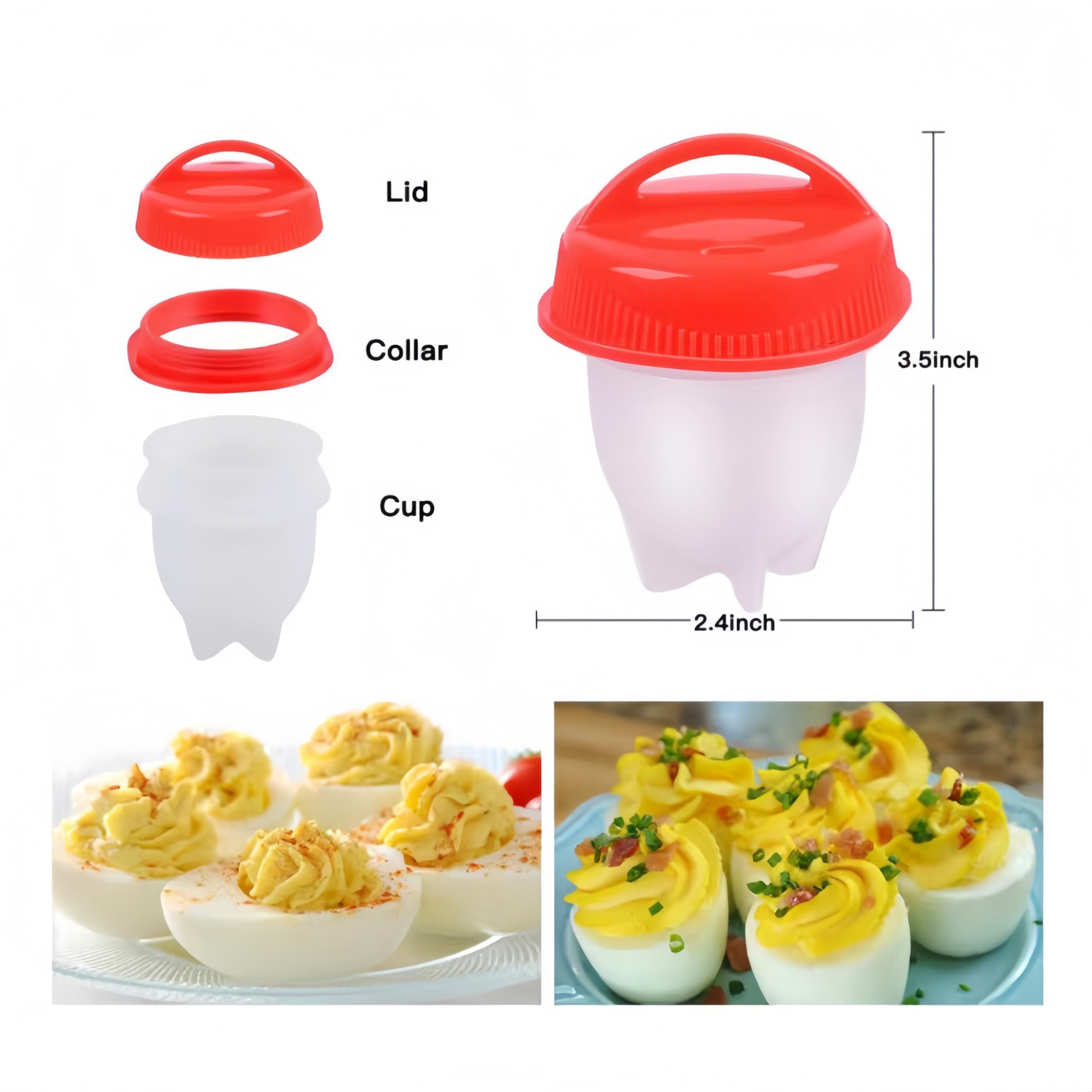 FatJunJun 6PCS Egg Crafter Cooking Pods Hard Boiled Eggs without the Shell,Silicone Boiled Steamer Eggies, BPA Free, Set Egg Poachers Cooker Silicone Non-stick Egg Boiler Cookers, Red