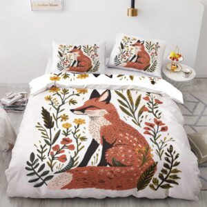 omersa fox duvet cover king size bedding set 3 pcs, cartoon animal comforter cover & 2 pillowcases soft microfiber patterned bedroom decorations for adults teens