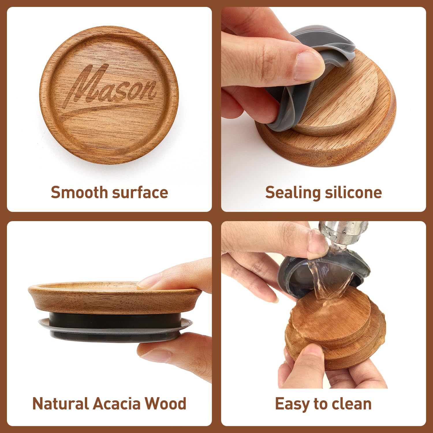 6 Pcs Acacia Wood Mason Jar Lids Regular Mouth Canning Jars Cute Glass Jars with Wooden Lid Silicone Reusable Canning Lids for Jar Cover Kitchen Accessories Decorative Oui Yogurt Jar Lids