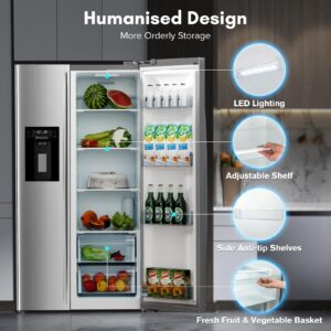 LHRIVER 20 Cu.Ft Side by Side Refrigerator with Ice Maker, Frost-free French Door Kitchen Refrigerator,Full Size Freestanding Fridge & Freezer for Home/Kitchen/Office (Stainless Steel)