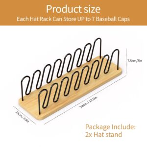 PECHOI Hat Organizer for baseball Caps 2 Pack Wooden Hat Rack Stand for Closet Storage up to 14 Ball Caps