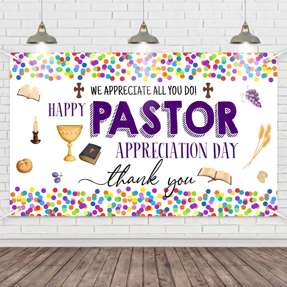 Wollmix Pastor Appreciation Day Banner Decorations Gifts for Men Thank You for All You Do We Appreciate You Sign Backdrops Wall Party Decor Supplies Photography Background Photo Booth 70.8x43.3inch