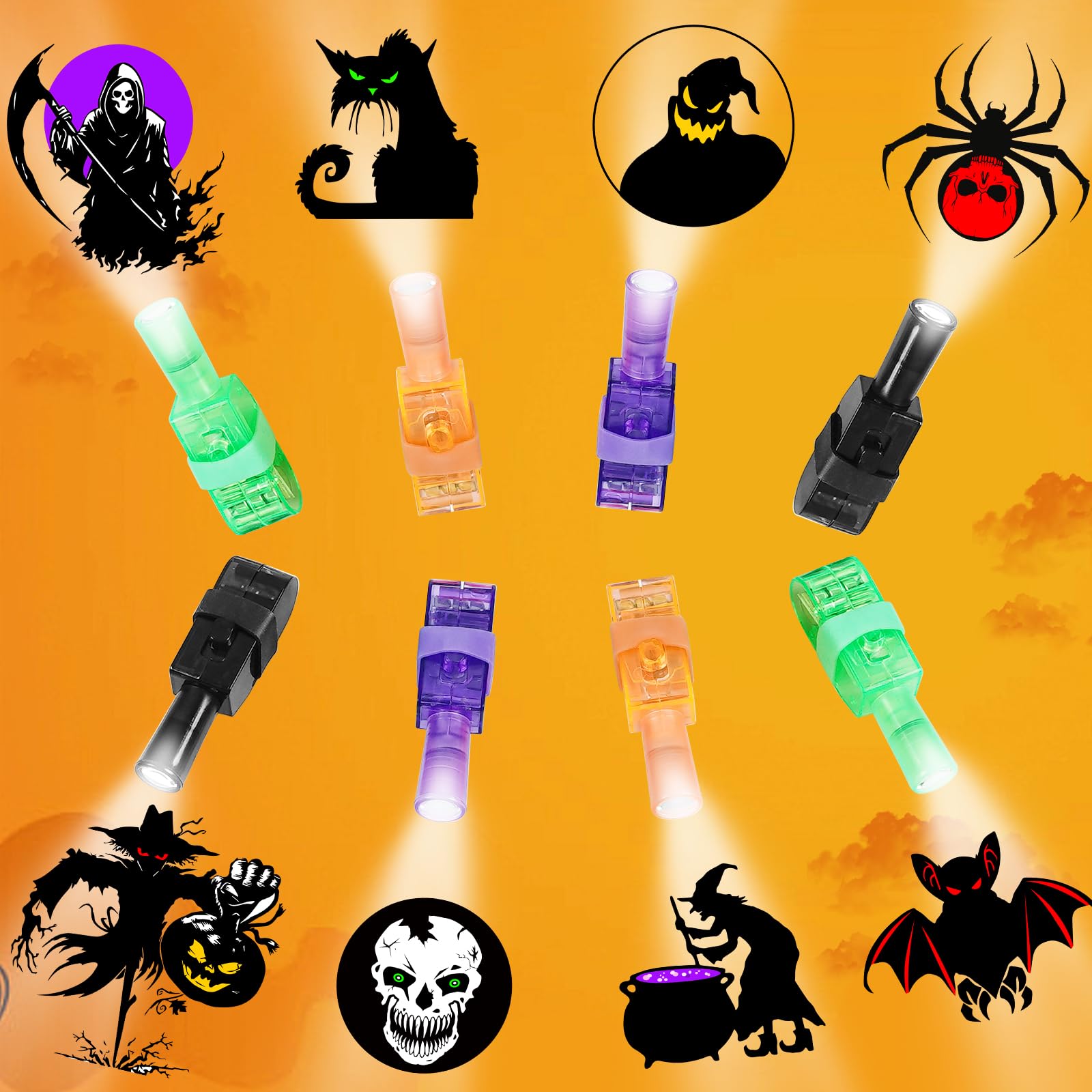 HUSUIME 48 Pcs Halloween Party Favors for Kids, Halloween Finger Lights Glow In The Dark Spooky Halloween Light Up Toys Trick or Treat Halloween Goodie Bags Fillers Bulk for Halloween Party Supplies