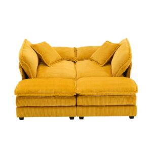 Chaise Longue Indoor with Movable Ottoman, 84.6" Modern Corduroy Loveseat Lounge Sofa Chair with Deep Seat, Upholstered L Shaped Modular Sectional Sofa Couches for Living Room, Apartment, Yellow