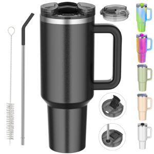 weisidi 40 oz tumbler with handle and straw, reusable stainless steel insulated water bottle,cupholder friendly - travel mug iced coffee cup for hot-cold coffee and beverages (black)