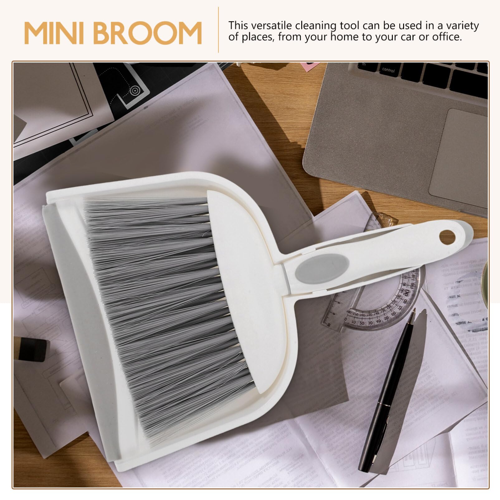 Cabilock 1 Set Mini Dustpan and Brush Set Table Cleaning Brush Dustpan Kit Home Small Broom with Dustpan Plastic Cleaner Broom for Office Desk Housekeeping Pet Nest Grey