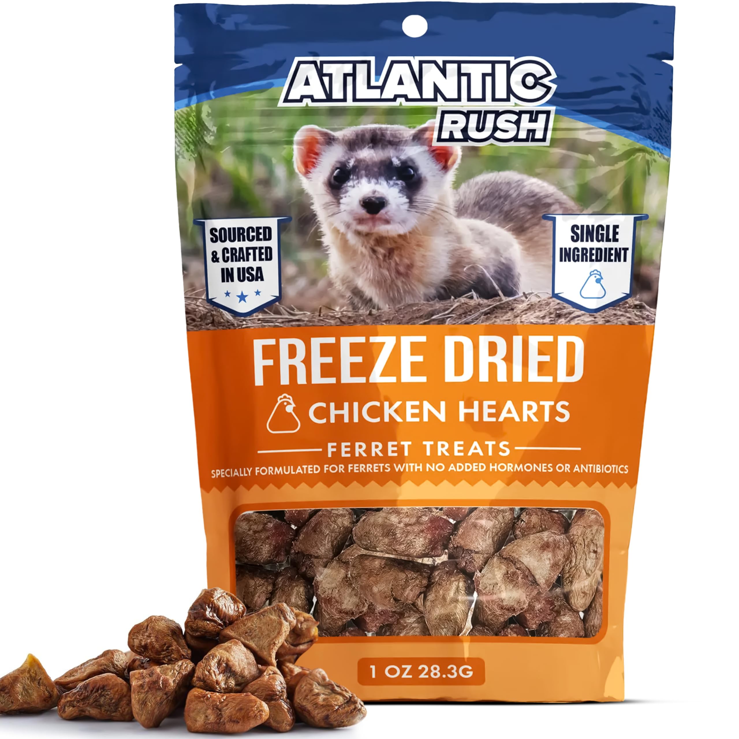 Freeze Dried Small Pet Treats - 1oz Resealable Bag of Treats for Ferrets - Ferret Snacks - Single Ingredient Ferret Food With No Preservatives Or Fillers- Small Animals Treats (1 oz, Chicken Heart)