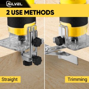 SILVEL Wood Router, 800W Wood Routers for Woodworking, 6.5Amp 1.25HP Hand Wood Router Tool, 30000R/MIN Compact Edge Trimmer with 15 1/4" Router Bit Set, Yellow