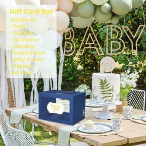 1 Pack Navy Blue Card Box for Party, Transparent Gift Cards Receiving Box Wedding Card Box Money Box for Birthday, Bridal or Baby Showers, Retirement, Anniversary, Graduation, Raffle Ticket Box