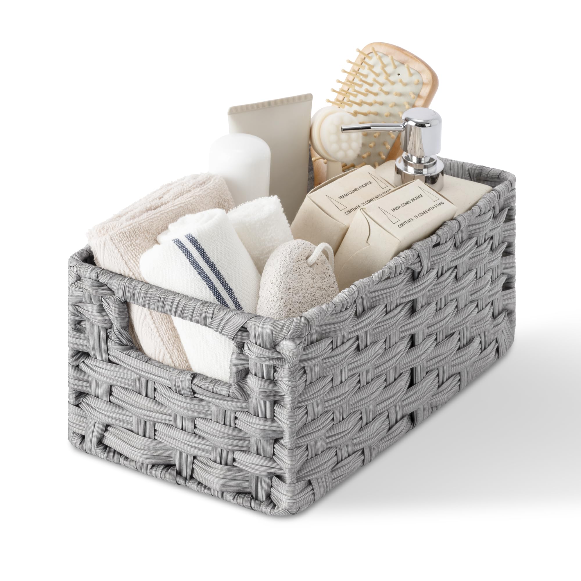 GRANNY SAYS Small Wicker Baskets for Organizing, Storage Basket for Shelves, Shelf Baskets with Handles, Waterproof Woven Basket for Living Room, Rectangular Baskets for Entryway