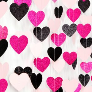 hot-pink black birthday party-decorations streamers - 62ft baby girls hanging heart garland banner,wedding baby bridal shower bachelorette graduation valentines backdrop decor hugtmr