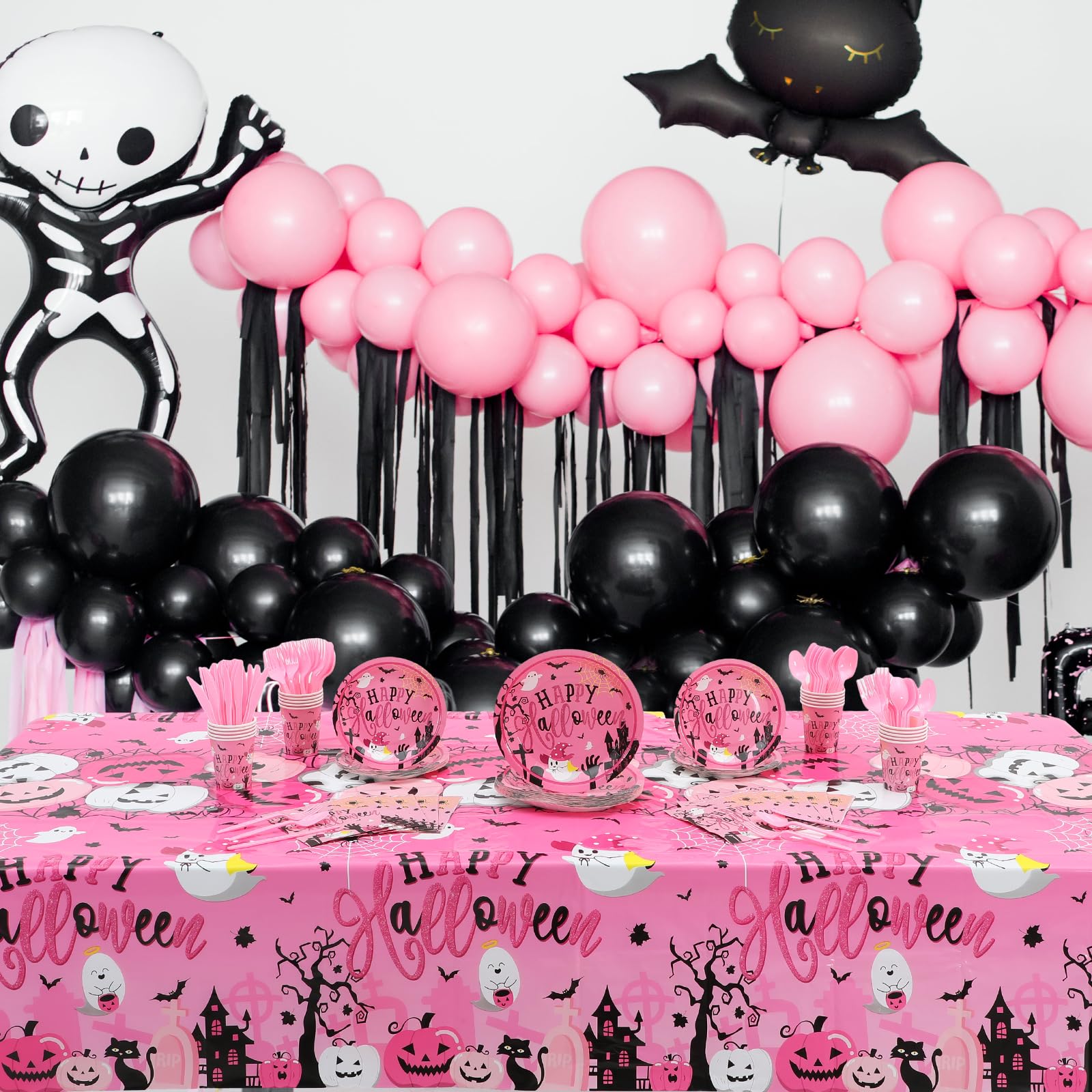 Oudain 3 Pcs Pink Halloween Tablecloth for Girls Plastic Happy Halloween Table Covers 54 x 108 Inch Disposable Ghost Pumpkin Table Cloths Halloween Boo Birthday Party Baby Shower Supplies