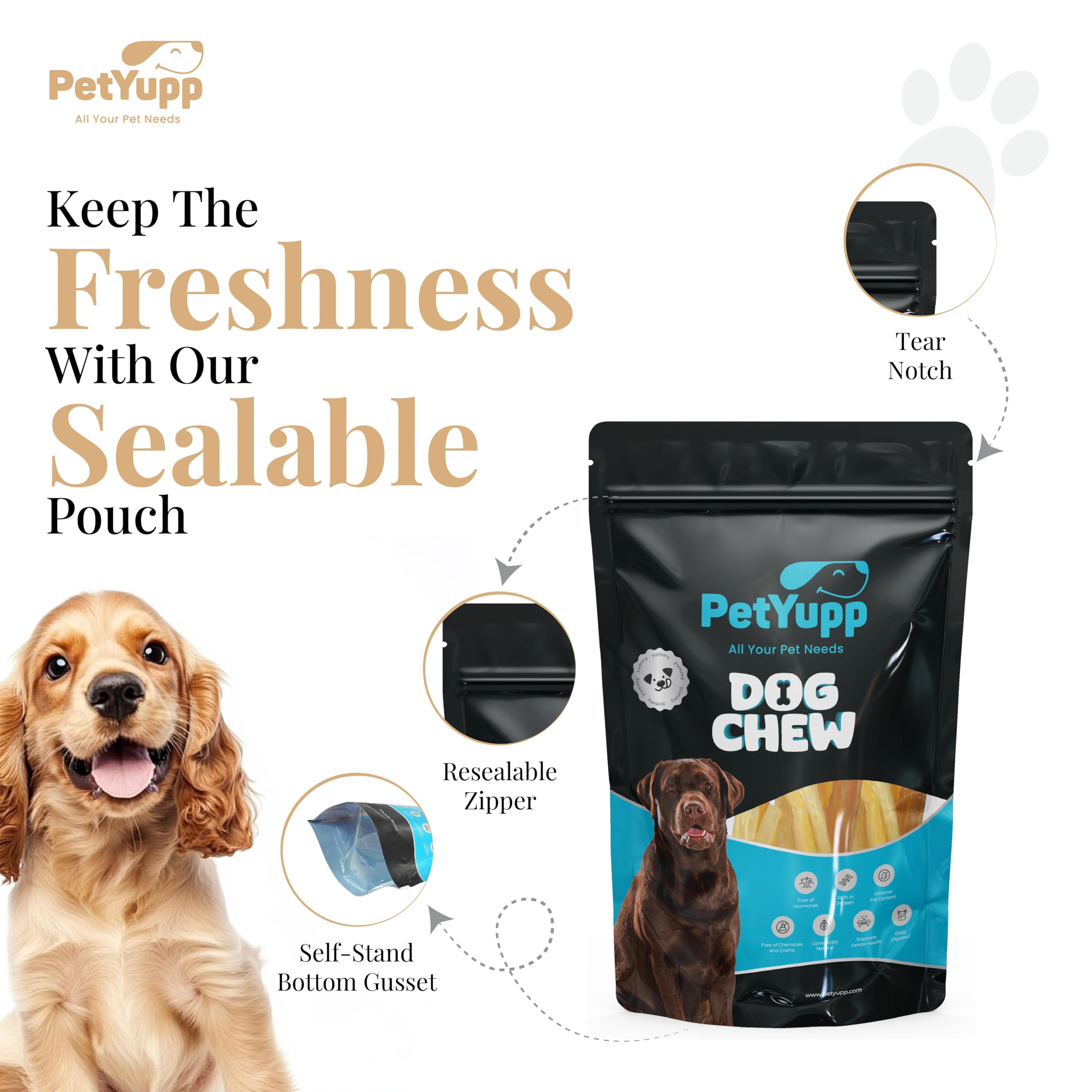 PetYupp Water Buffalo Tendon Dog Chews - 14 oz - 100% Natural Dog Treats - for Small, Medium & Large Dog, High-Protein, Low-Fat & Easy Digest Dog Treats, Promotes Dental Health - No Additives