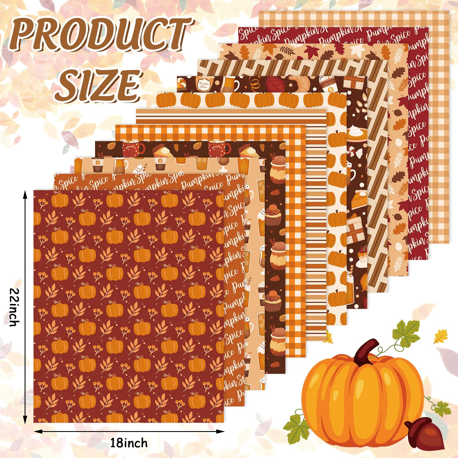 JarThenaAMCS 12Pcs Fall Cotton Fabric Bundles 18 x 22 Inch Maple Leaf Pumpkin Drinks Plaid Fat Quarters Autumn Thanksgiving Sewing Fabrics for DIY Craft Party Decor