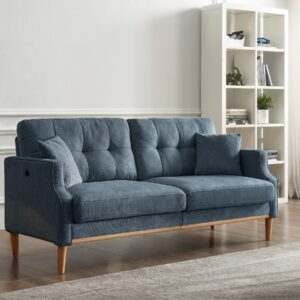 plococo 3 seat sofa couch with thick cushion,3 person sofa with waterproof fabric,3 seat mid-century modern couch with usb port for apartment living room office,blue