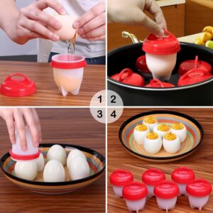 FatJunJun 6PCS Egg Crafter Cooking Pods Hard Boiled Eggs without the Shell,Silicone Boiled Steamer Eggies, BPA Free, Set Egg Poachers Cooker Silicone Non-stick Egg Boiler Cookers, Red